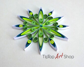 Paper Quilling Snowflake Ornament for Your Christmas Decoration; Neon Yellow, Green, Blue, White;Gift Packaged;