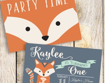 Fox Invitation, Fox Birthday Invitation, Fox Party, Woodland Invitation, Camping Invitation, DIY Includes Front and Back Files, 5x7 or 4x6,