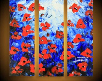 Floral Painting, Poppy Art, Red Poppies, Large Painting, 36" Painting, Contemporary Art, Palette Knife, Impasto Texture, Made to Order