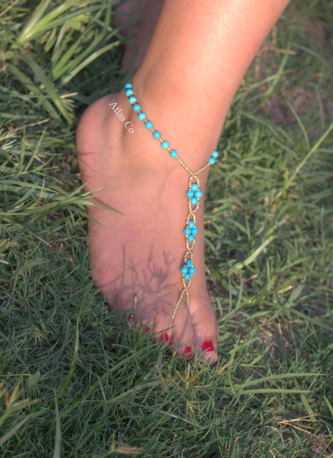 Blue Beaded Anklet Barefoot Sandles Sandal Beach Bohemian