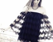 Black Lace Tunic Dress with Wide Sleeves, Boho Prom Dress, Sheer Black dress with Lace Prints, Lace Dress, Elegant Off The Shoulder Mini