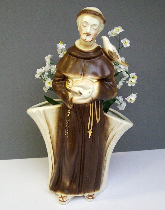 Vintage 1950s ST. FRANCIS of ASSISI Ceramic Planter by