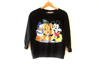 Vintage 1990s MICKEY MOUSE Donald Duck Disney Halloween Pumpkin Sweatshirt