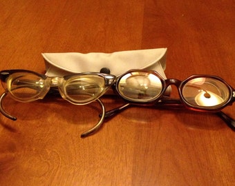 Two Pairs of Vintage Horn Rimmed and Hexagon Children's Glasses with One Case