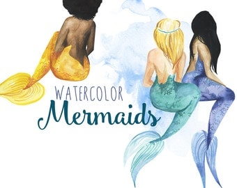 Watercolor Mermaid clipart, Mermaids clip art, Fantasy mermaid illustration, Mermaid art, Digital Clipart, Water
