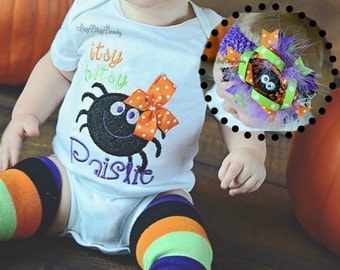 Itsy Bitsy Spider - Halloween Shirt Or Bodysuit - Itsy Bitsy Spider Oitfit - My First Halloween Outfit - Leg Warmers - Headband