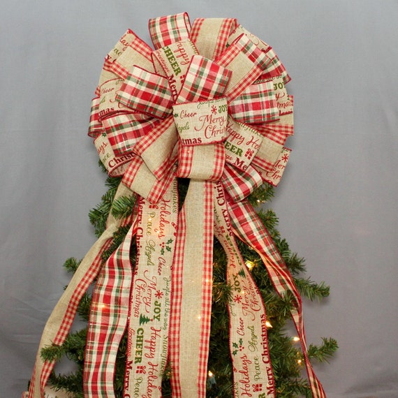 Rustic Plaid Merry Christmas Burlap Christmas Topper