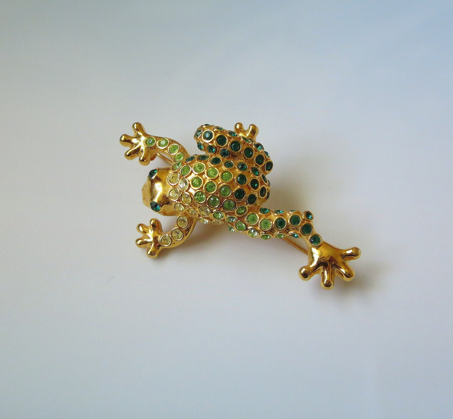 Monet Frog Brooch Vintage Tonal Rhinestone Frog Figural