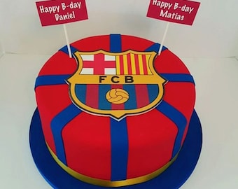 7" Edible Barcelona, Real Madrid, Manchester United or any soccer logo cake decoration + name tag