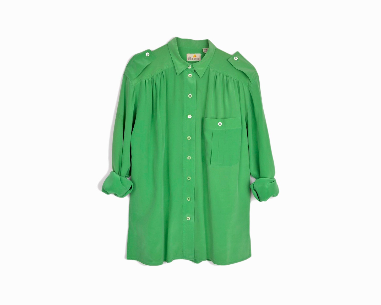 sale 20% off Vintage Emerald Green Silk Blouse with