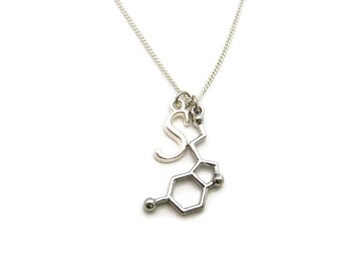 Serotonin Necklace Molecule Necklace Science Necklace Letter STEM Necklace Chemistry Necklace Serotonin Jewelry Science Jewelry Science Gift