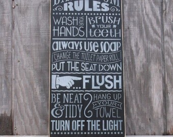 Bathroom Rules Primitive Wooden Sign Bathroom Decor Rustic Bath Vintage Bath Timeworn