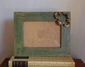 Rustic Picture Frame-UpCycled Wood-Paint Distress Green-Adorned Vintage Drawer Pull Rustic Picture Frame-UpCycled Wood-Paint Distress Green-Adorned Vintage Drawer Pull