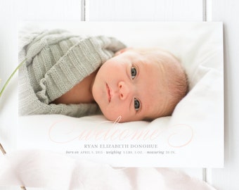 Baby Girl Welcome Birth Announcement | Photo Birth Announcement Card