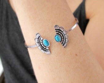 Turquoise Cuff Bracelet-Turquoise Jewelry-Southwest Turquoise Bracelet-Turquoise Bracelet-Gift for Girlfried-Gift for Her-Boho Silver Bangle