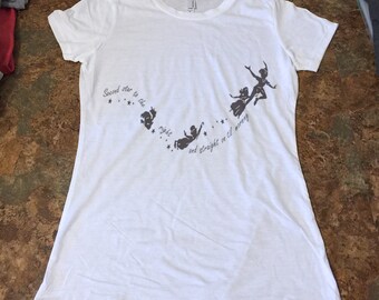 Disney's Peter Pan and friends Tee Shirt Unisex TShirts - Womens Tee Shirts Teens Girls Second Star To The Right and Straight On Til Morning
