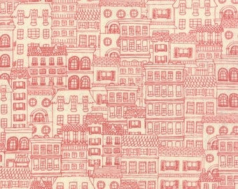 City Houses Fabric, Mon Ami 30416 11, Moda Basic Grey, Chez Moi Creme Rouge, Red City Fabric,Row Houses, Red and Cream Quilt Fabric, Cotton