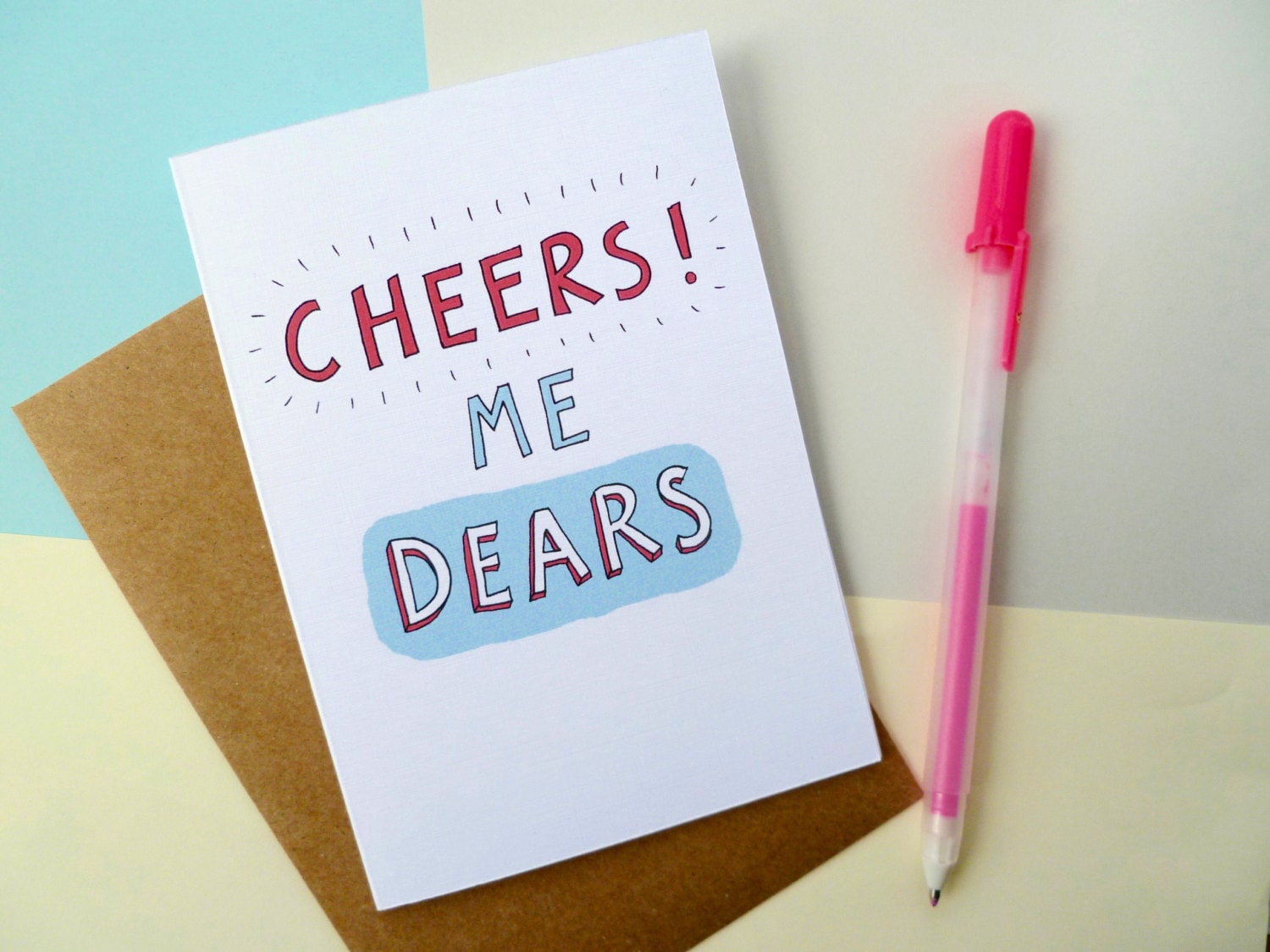 Cheers Me Dears Thank You Card. A6 with Kraft by OoopsADoodle