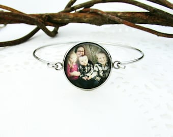 Personalized Photo Bracelet | Stainless Steel | Picture Jewelry | Swing Clasp | Hook & Eye | Your Photo Cuff Bangle | Gift for Her | Hinged