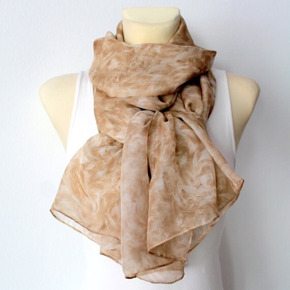 Brown Silk Scarf Fashion Floral Scarf Shawl Unique Fabric Scarf Light Chiffon Scarf Summer Outdoors Summer Party Personalized Gift Womens