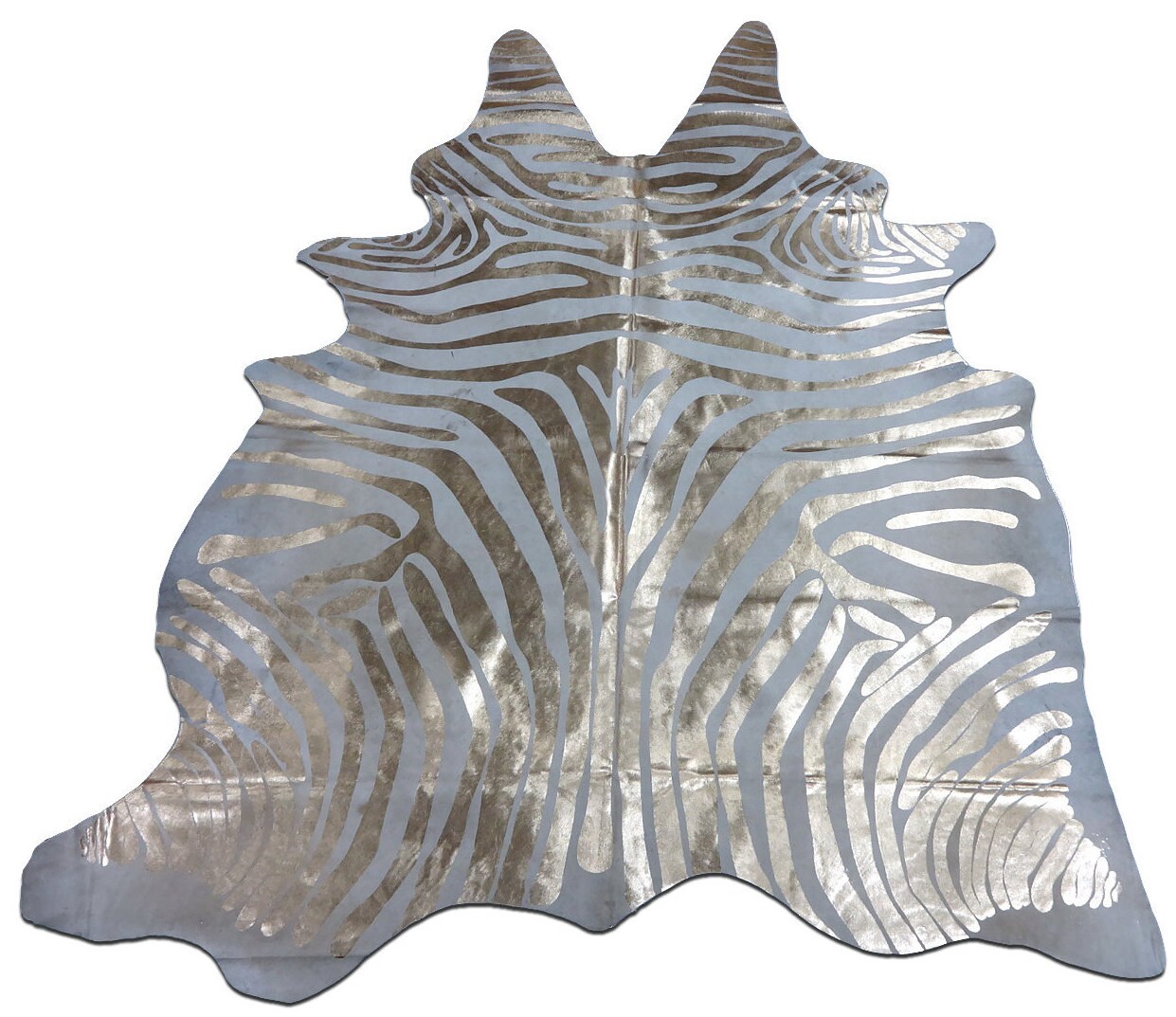 G299 Zebra Cowhide Rug Gold Metallic Stripes Size 8' X