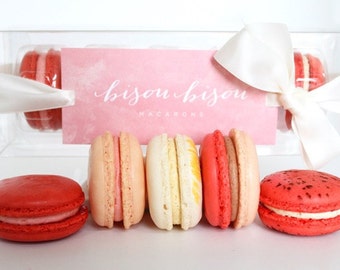 French Macaron Gift Raspberry-Strawberry-Vanilla-Raspberry Chocolate-Red Velvet Edible Macarons- Gift Boxed--Best French Macaron-- Biso