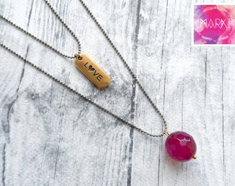 Crystal necklace, Pink agate necklace, Love necklace, Valentine's, Romantic, Everyday necklace, Layering necklace, Layered jewelry set, Boho