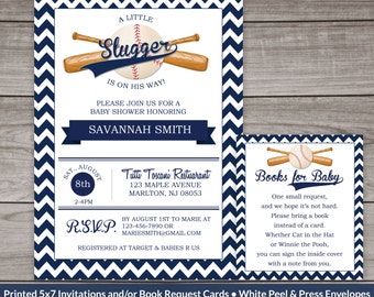 Baseball Baby Shower Invitations - Sports Themed Baby Shower Invitation - Navy Blue Chevron - Printed Invitations 245