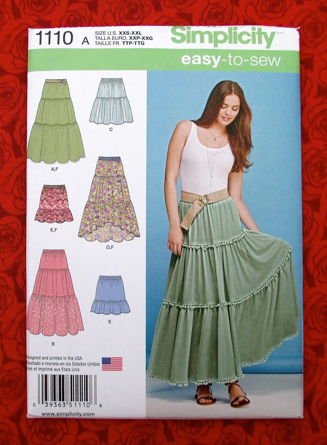 Simplicity Sewing Pattern 1110 Tiered Skirts Mini Maxi