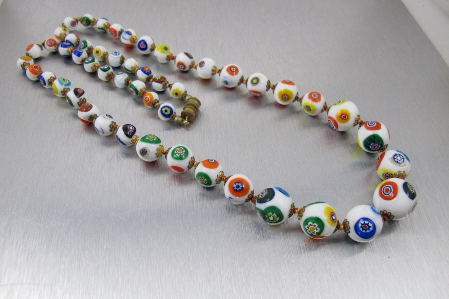 Murano Glass Bead Necklace Italian Millefiori Venetian Art