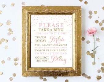 Pink and Gold Bridal Shower Games . Don't Say Bride Take a Ring Bridal Shower Game . Printable Instant Digital Download . Gold Glitter