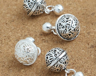 2 Sterling Silver Hollow Bell, Sterling Flower Bell, Sterling Jingle Bell Charm, Bracelet Bell, Necklace Bell, Sterling Round Bell - E285