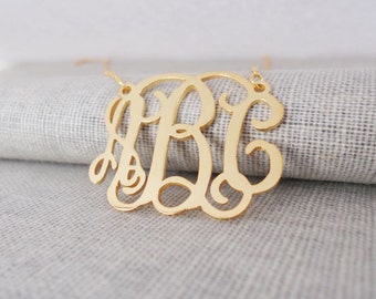 Gold Monogram Necklace,Gold Monogrammed Initial Necklace,Celebrity 3 initials Monogram Necklace,Nameplate Necklace Gold,Mother's Day Gift
