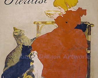 Theophile Steinlen "Lait Pur de la Vingeanne Stirilise" Girl Milk Cats 1894 Reproduction Digital Print Vintage Print Wall Hanging