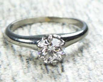 Vintage Diamond Engagement Ring Palladium Ring Round Brilliant Diamond Ring .60 Carat Diamond Vintage Engagement Solitaire Diamond Ring