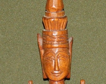 Vintage Asian Hand Carving Wood Woman Figurine