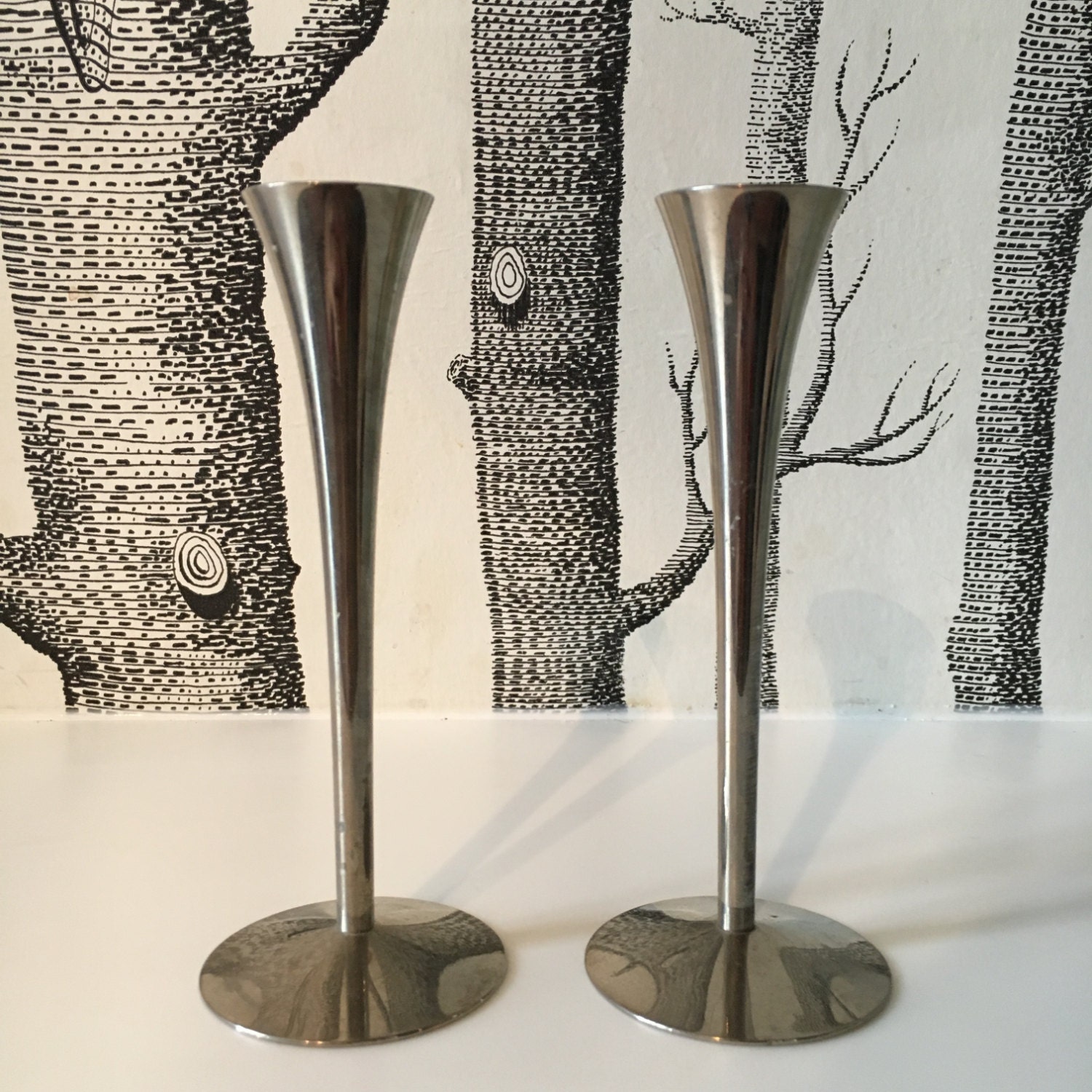 Mid Century Solingen Germany Stainless Steel Candle Holders