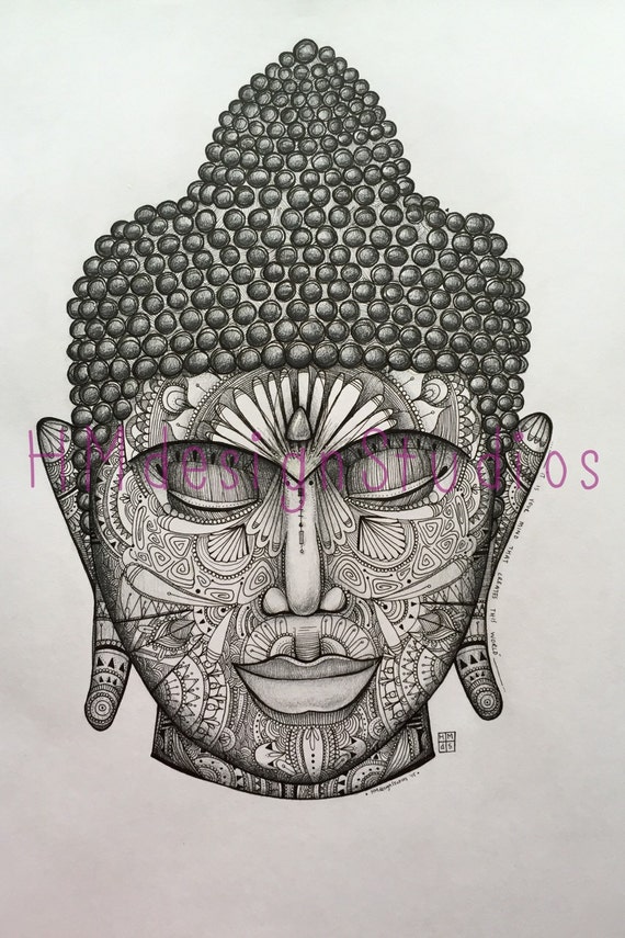 Zentangle Buddha Handmade PRINT of Pen & Ink Drawing by Haylee