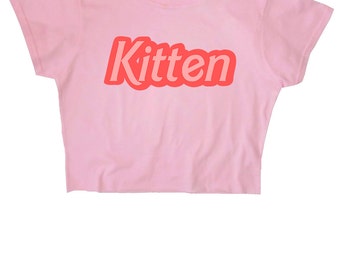 Kitten Crop Top ∘ 90s Grunge ∘ 70s ∘ Retro ∘ Kawaii ∘ Pastel ∘ Baby Blue Pink ∘ Anime ∘ Womens Ladies ∘ S M L XL 2XL