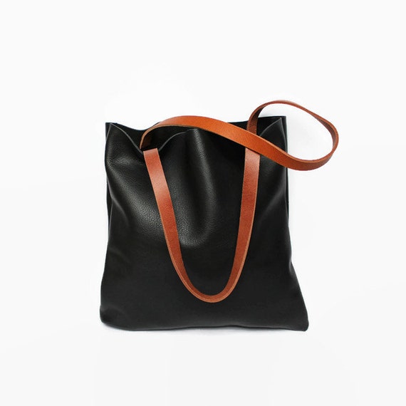 black leather shopper, leather tote bag, everyday bag, leather shoulder ...