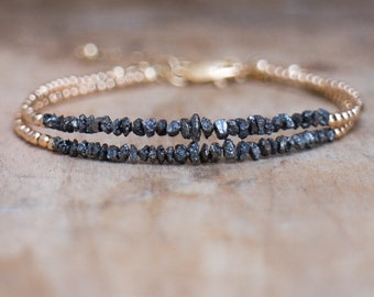 Diamond Bracelet, Black Rough Diamond Bracelet, Delicate Woman's Gold Diamond Bracelet, April Birthstone, Fine Jewelry, Gift for Women