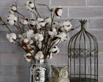 Mercury Glass Cotton Arrangement | Farmhouse Decor | Mason Jar Cotton Arrangement | Rustic Decor | Cotton Stems