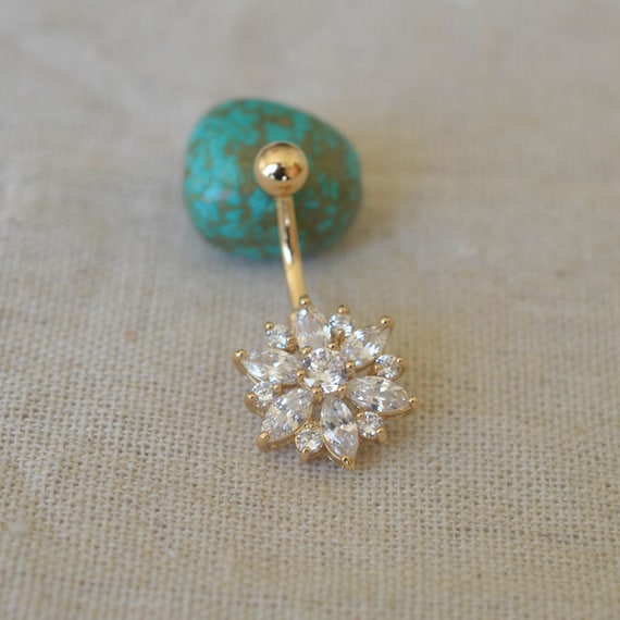 bellybutton rings wonderful diamond flower by vickybodyjewelry