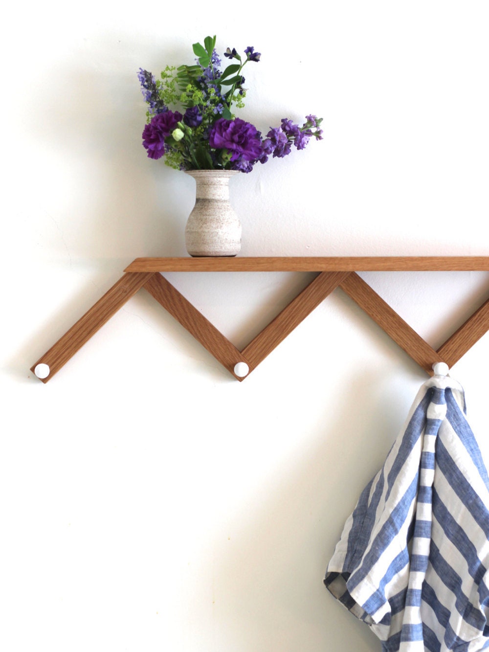 Zig Zag Coat Rack / Display Shelf in Solid White Oak by KrovelMade