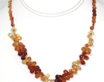 BN059- Honey Quartz and Hessonite Gold wire sculpted necklace