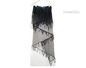 Gothic Skirt Dancewear Fringe boho skirt asymmetric skirt black party skirt bohemian clothing sheer pixie skirt high low skirt