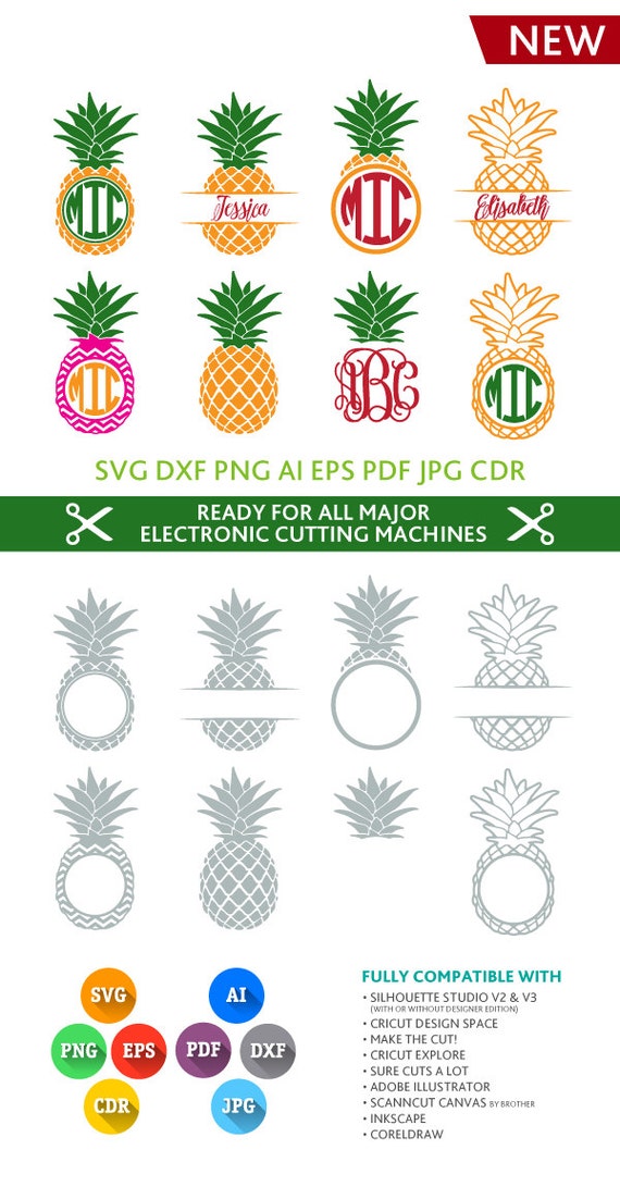 Download Pineapple SVG Monogram Frames Cut Files SVG DXF by PremiumSVG