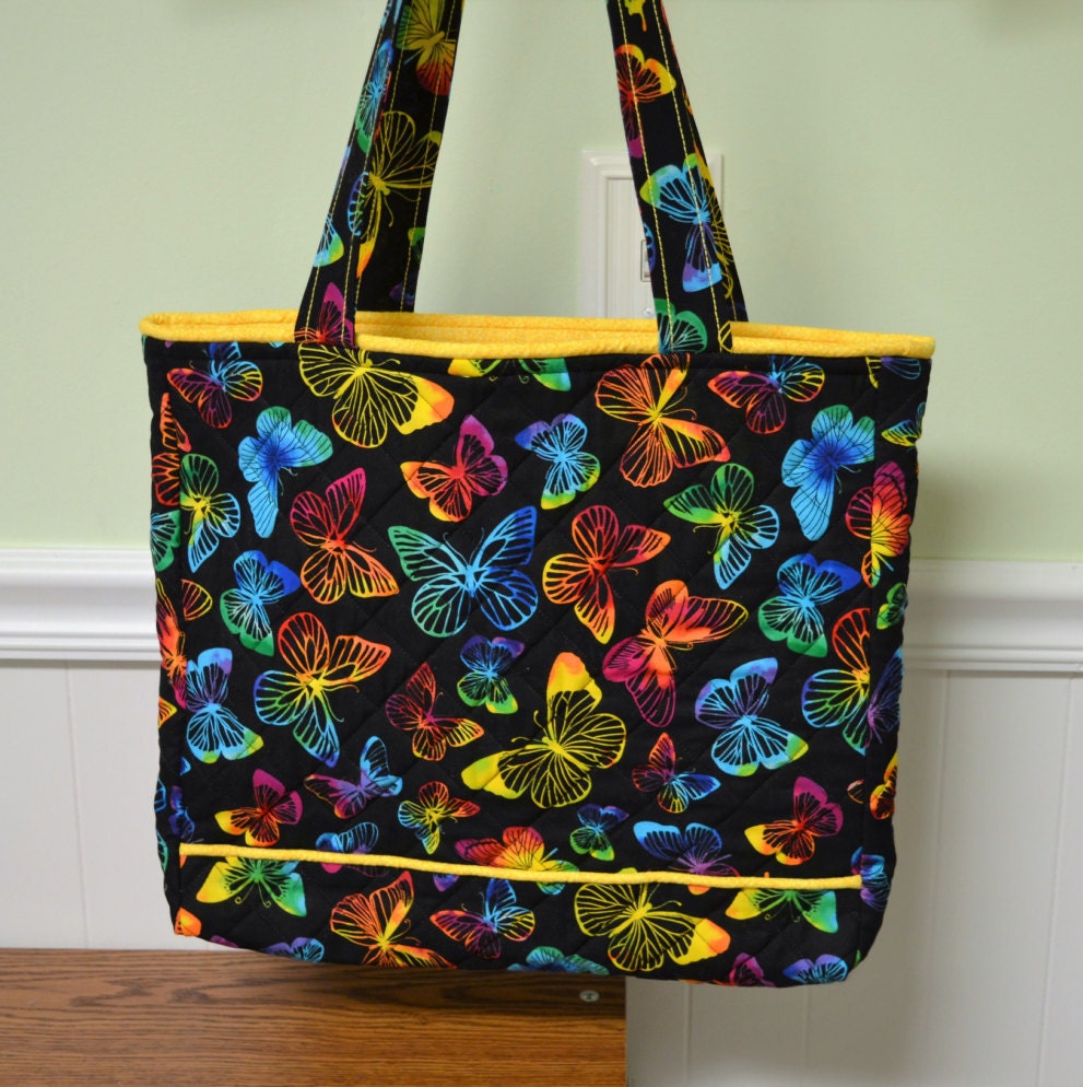 Colorful Butterfly Tote Bag by QuiltedTotesByKaren on Etsy