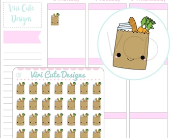 Kawaii Grocery Bag Planner Stickers, Grocery Planner Stickers, Cute Grocery Planner Sticker, Grocery Shopping Sticker, Grocery Sticker |007
