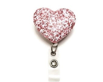 Bubblegum-Heart Badge-Designer ID Badge Holder-Retractable ID Reel-Heart Badge Holder-Nurse Gift-Name Badge Holder-RN Badge Holder-Nurse